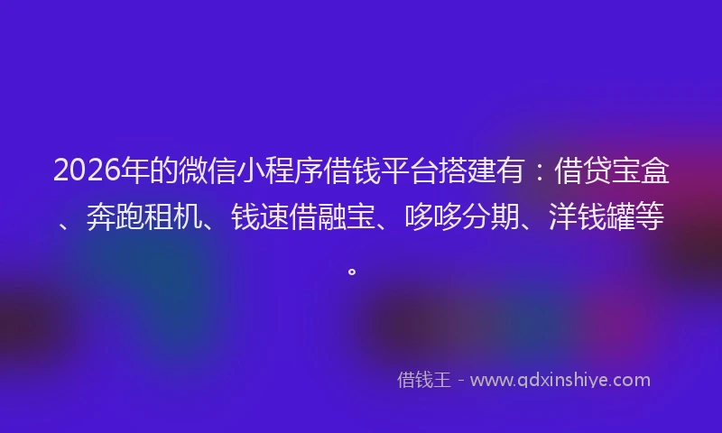 2026年的微信小程序借钱平台搭建有：借贷宝盒、奔跑租机、钱速借融宝、哆哆分期、洋钱罐等。
