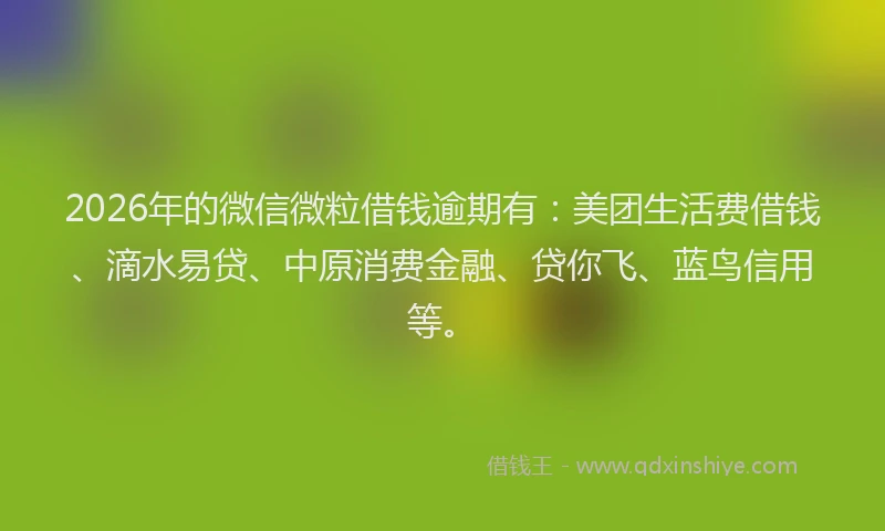 2026年的微信微粒借钱逾期有：美团生活费借钱、滴水易贷、中原消费金融、贷你飞、蓝鸟信用等。
