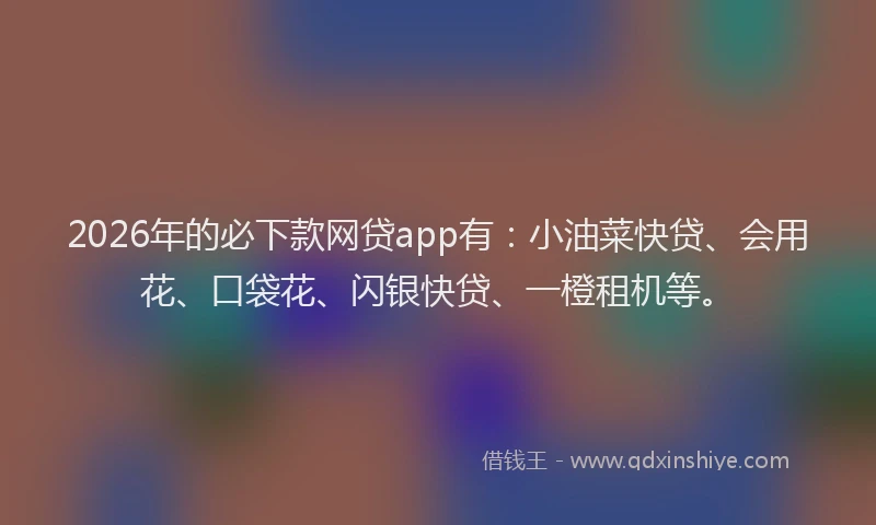 2026年的必下款网贷app有：小油菜快贷、会用花、口袋花、闪银快贷、一橙租机等。