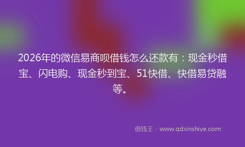 2026年的微信易商呗借钱怎么还款有：现金秒借宝、闪电购、现金秒到宝、51快借、快借易贷融等。