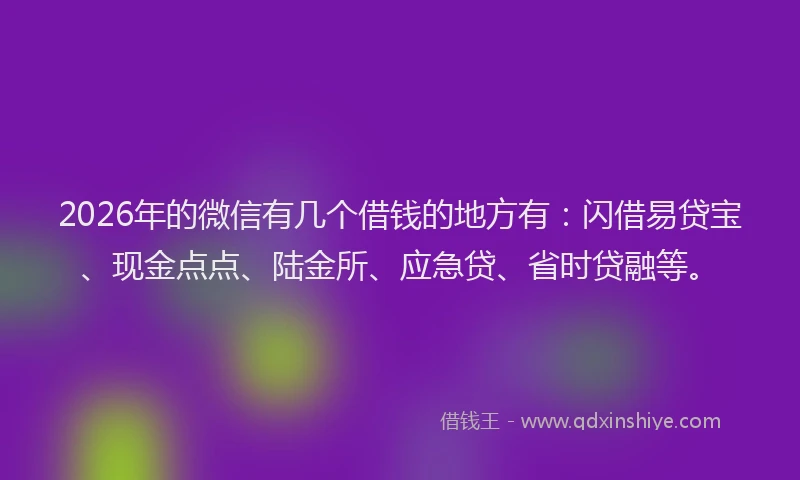 2026年的微信有几个借钱的地方有：闪借易贷宝、现金点点、陆金所、应急贷、省时贷融等。