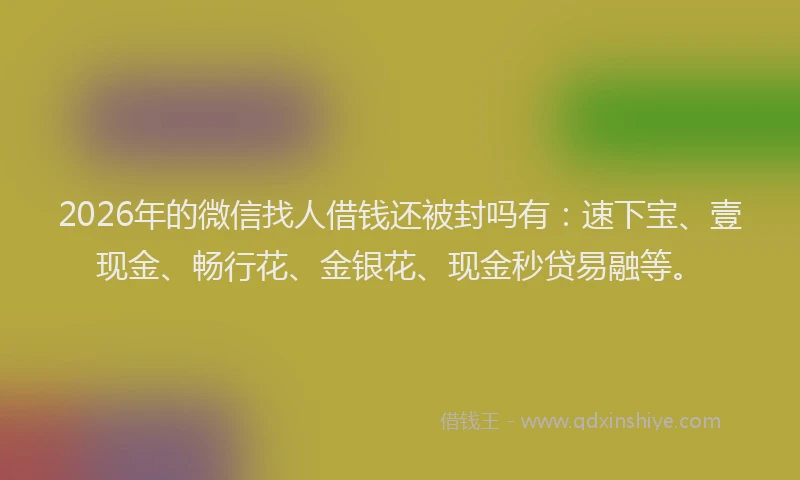 2026年的微信找人借钱还被封吗有：速下宝、壹现金、畅行花、金银花、现金秒贷易融等。