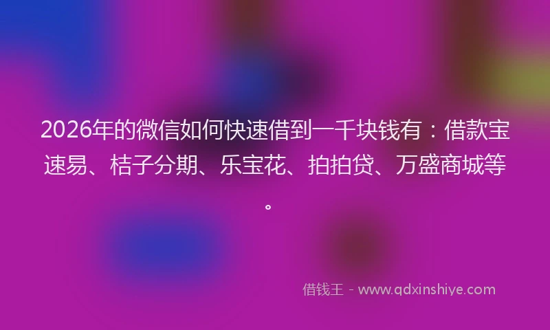 2026年的微信如何快速借到一千块钱有：借款宝速易、桔子分期、乐宝花、拍拍贷、万盛商城等。