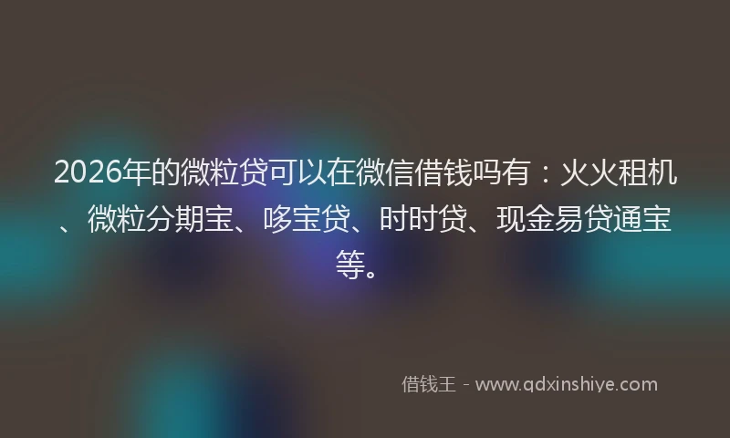 2026年的微粒贷可以在微信借钱吗有：火火租机、微粒分期宝、哆宝贷、时时贷、现金易贷通宝等。