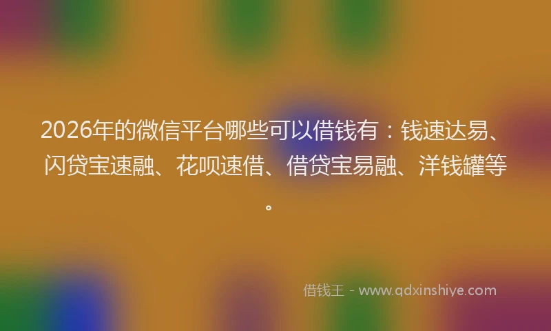 2026年的微信平台哪些可以借钱有：钱速达易、闪贷宝速融、花呗速借、借贷宝易融、洋钱罐等。