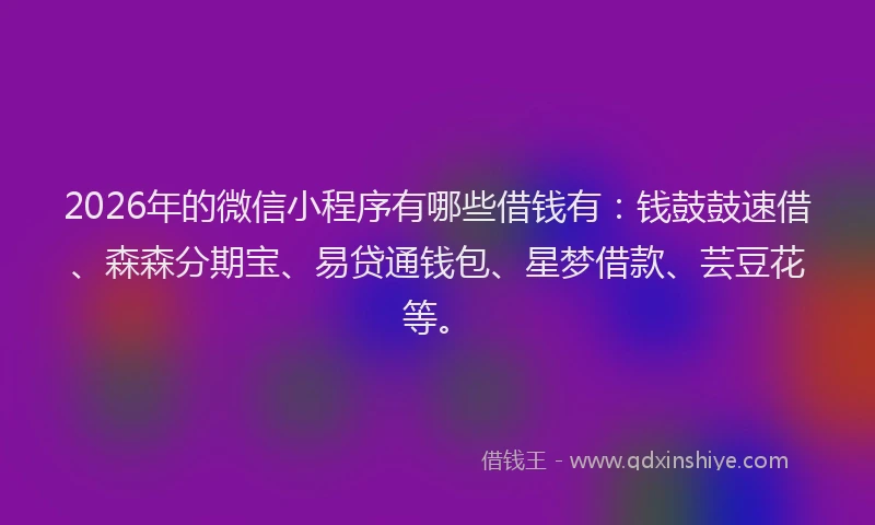 2026年的微信小程序有哪些借钱有：钱鼓鼓速借、森森分期宝、易贷通钱包、星梦借款、芸豆花等。