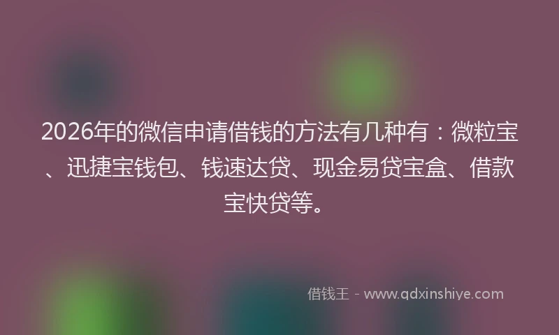 2026年的微信申请借钱的方法有几种有：微粒宝、迅捷宝钱包、钱速达贷、现金易贷宝盒、借款宝快贷等。