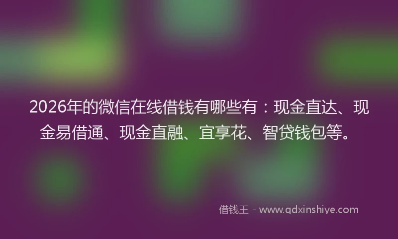 2026年的微信在线借钱有哪些有：现金直达、现金易借通、现金直融、宜享花、智贷钱包等。