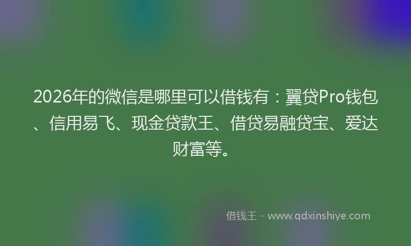 2026年的微信是哪里可以借钱有：翼贷Pro钱包、信用易飞、现金贷款王、借贷易融贷宝、爱达财富等。