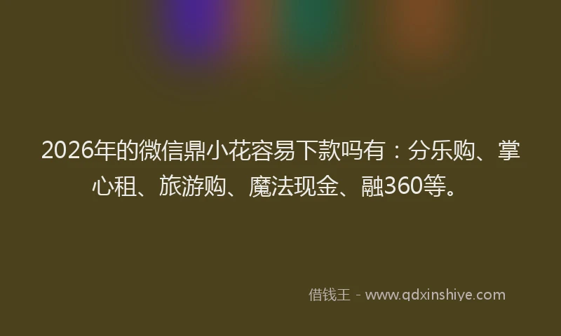 2026年的微信鼎小花容易下款吗有：分乐购、掌心租、旅游购、魔法现金、融360等。