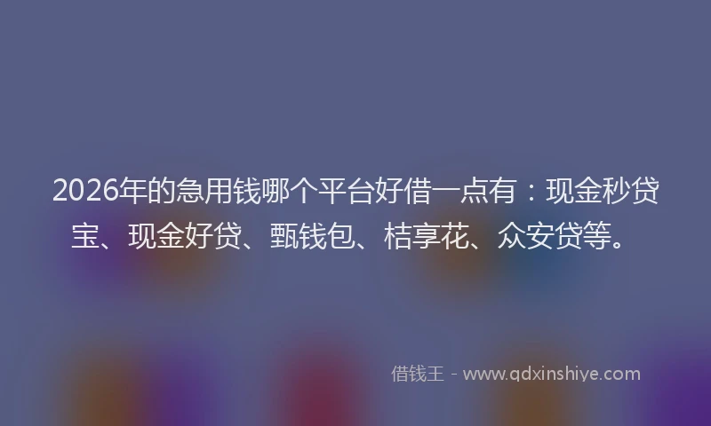 2026年的急用钱哪个平台好借一点有:现金秒贷宝、现金好贷、甄钱包、桔享花、众安贷等。