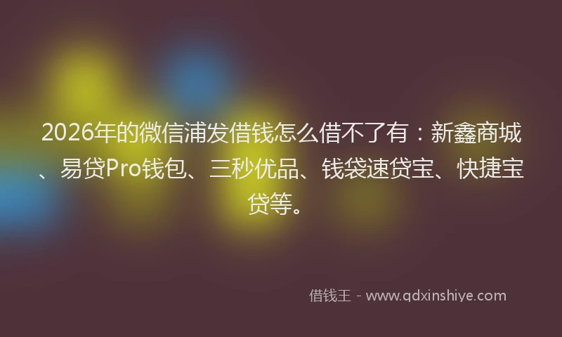 2026年的微信浦发借钱怎么借不了有：新鑫商城、易贷Pro钱包、三秒优品、钱袋速贷宝、快捷宝贷等。