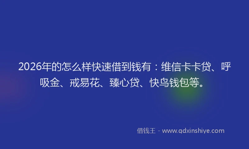 2026年的怎么样快速借到钱有：维信卡卡贷、呼吸金、戒易花、臻心贷、快鸟钱包等。