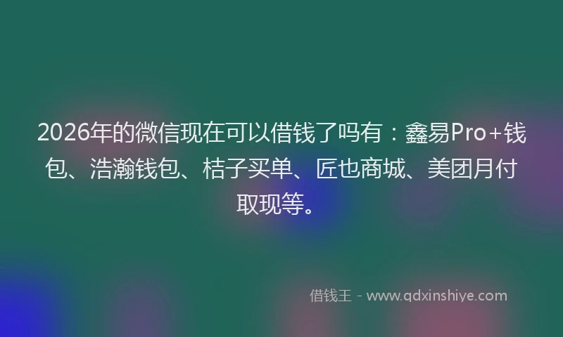 2026年的微信现在可以借钱了吗有：鑫易Pro+钱包、浩瀚钱包、桔子买单、匠也商城、美团月付取现等。