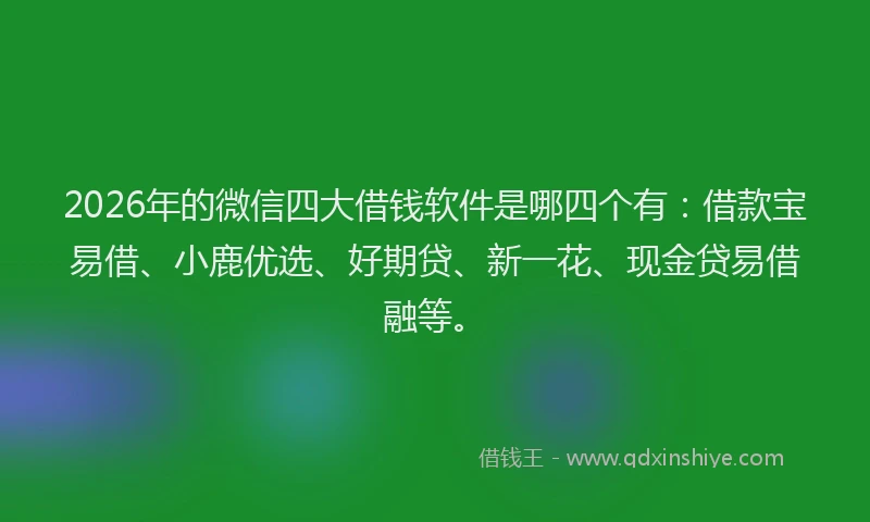 2026年的微信四大借钱软件是哪四个有：借款宝易借、小鹿优选、好期贷、新一花、现金贷易借融等。