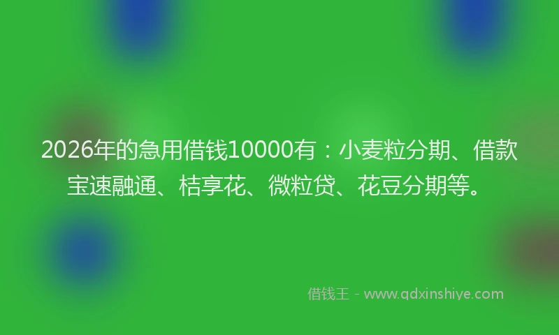 2026年的急用借钱10000有:小麦粒分期、借款宝速融通、桔享花、微粒贷、花豆分期等。