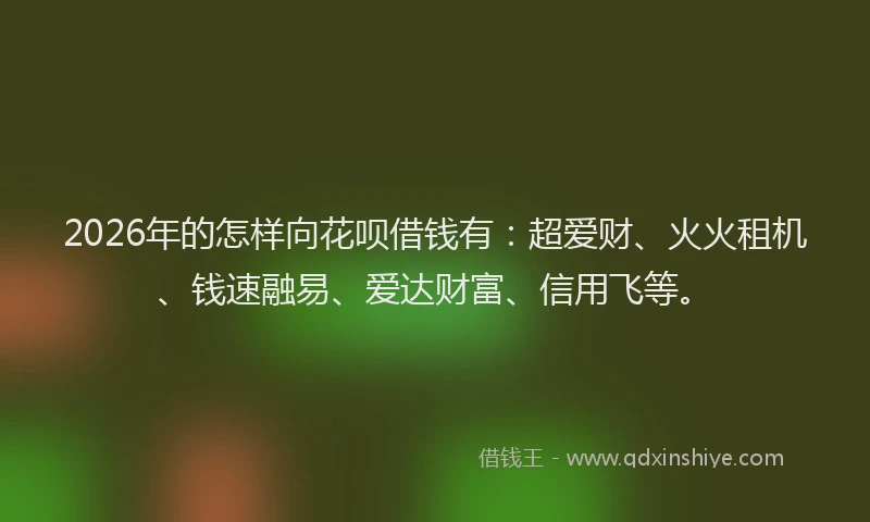 2026年的怎样向花呗借钱有：超爱财、火火租机、钱速融易、爱达财富、信用飞等。