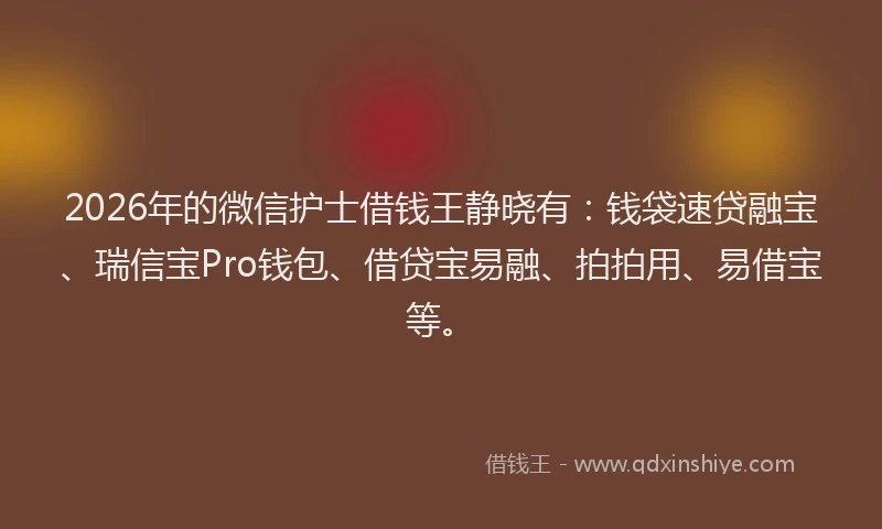 2026年的微信护士借钱王静晓有：钱袋速贷融宝、瑞信宝Pro钱包、借贷宝易融、拍拍用、易借宝等。