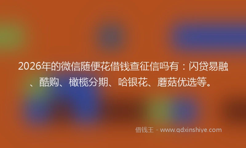 2026年的微信随便花借钱查征信吗有：闪贷易融、酷购、橄榄分期、哈银花、蘑菇优选等。