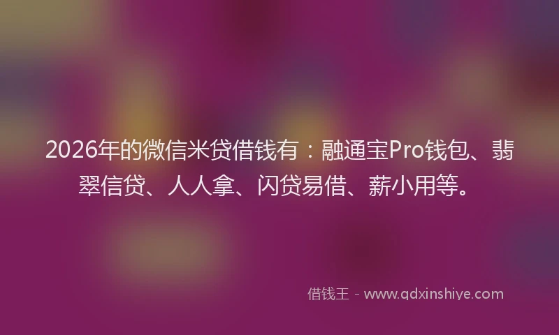 2026年的微信米贷借钱有：融通宝Pro钱包、翡翠信贷、人人拿、闪贷易借、薪小用等。