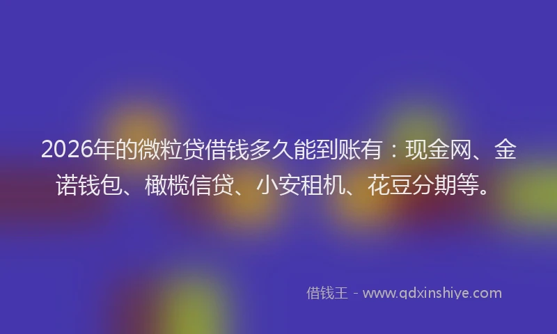 2026年的微粒贷借钱多久能到账有：现金网、金诺钱包、橄榄信贷、小安租机、花豆分期等。