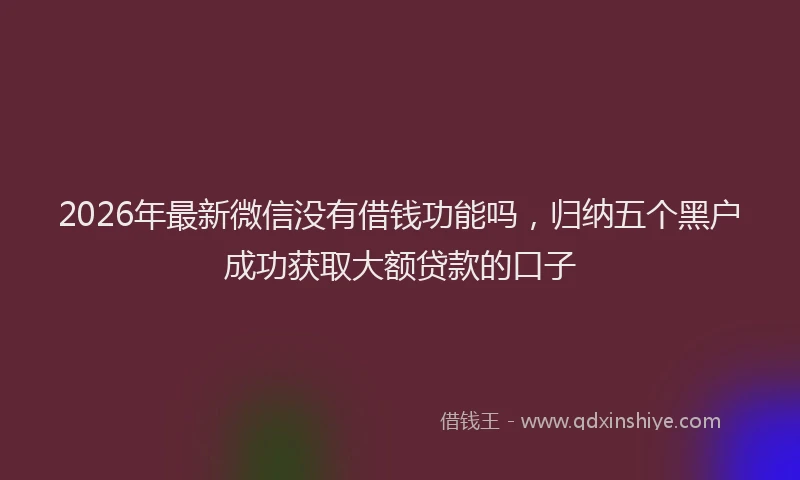 2026年最新微信没有借钱功能吗，归纳五个黑户成功获取大额贷款的口子