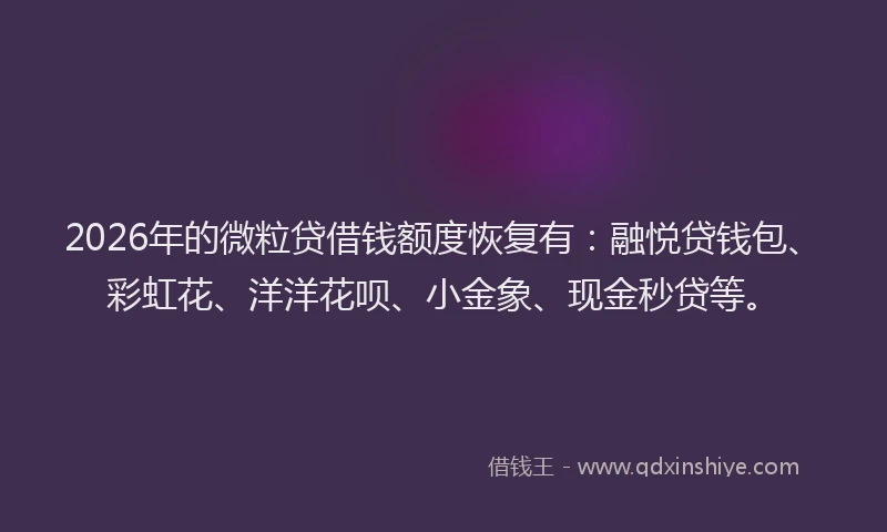 2026年的微粒贷借钱额度恢复有：融悦贷钱包、彩虹花、洋洋花呗、小金象、现金秒贷等。