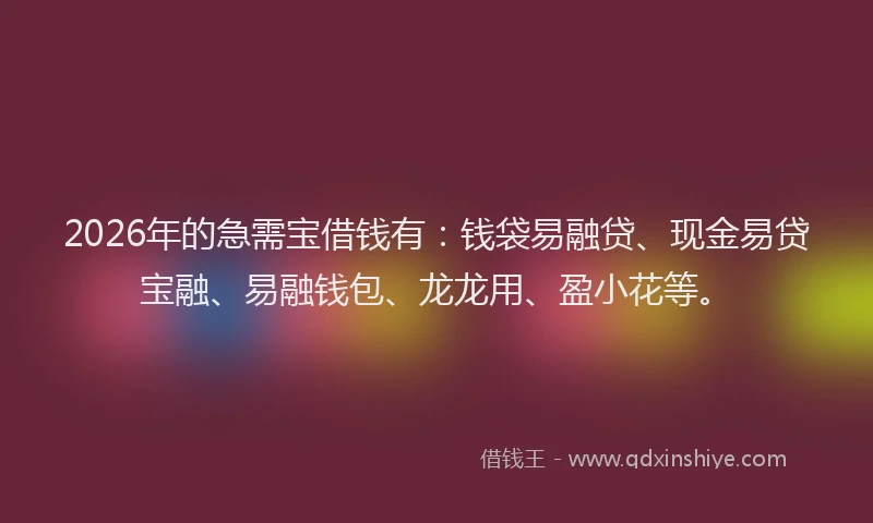 2026年的急需宝借钱有：钱袋易融贷、现金易贷宝融、易融钱包、龙龙用、盈小花等。