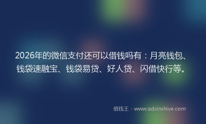 2026年的微信支付还可以借钱吗有：月亮钱包、钱袋速融宝、钱袋易贷、好人贷、闪借快行等。