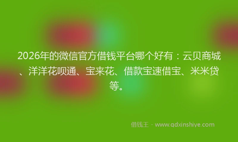 2026年的微信官方借钱平台哪个好有：云贝商城、洋洋花呗通、宝来花、借款宝速借宝、米米贷等。