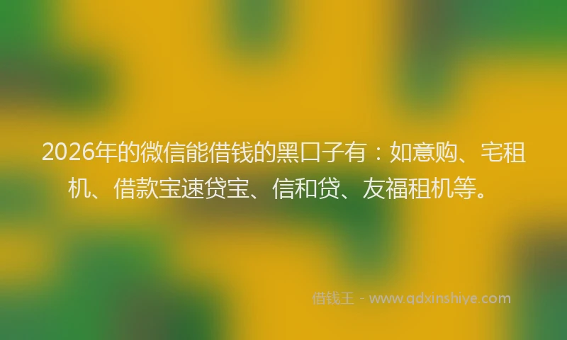 2026年的微信能借钱的黑口子有：如意购、宅租机、借款宝速贷宝、信和贷、友福租机等。