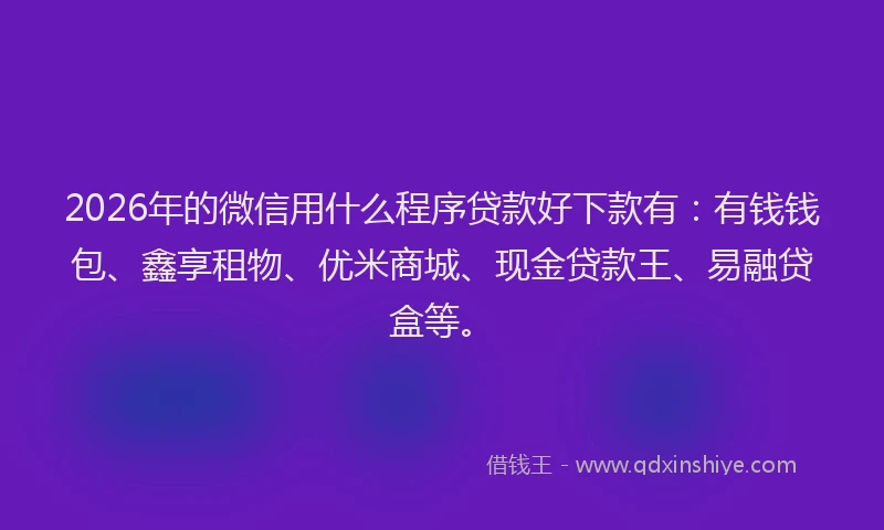 2026年的微信用什么程序贷款好下款有：有钱钱包、鑫享租物、优米商城、现金贷款王、易融贷盒等。