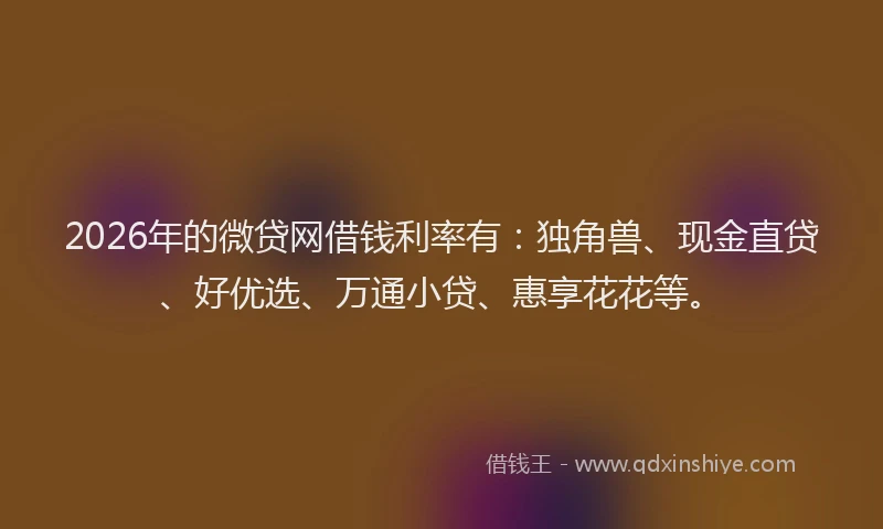 2026年的微贷网借钱利率有：独角兽、现金直贷、好优选、万通小贷、惠享花花等。