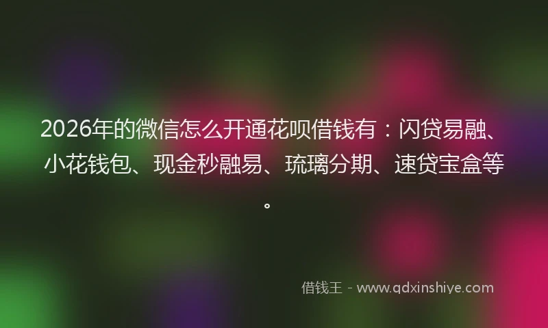 2026年的微信怎么开通花呗借钱有：闪贷易融、小花钱包、现金秒融易、琉璃分期、速贷宝盒等。