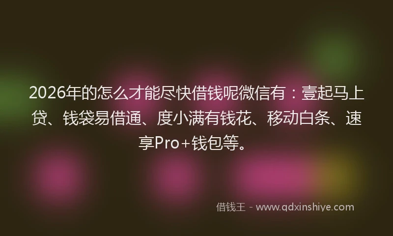 2026年的怎么才能尽快借钱呢微信有：壹起马上贷、钱袋易借通、度小满有钱花、移动白条、速享Pro+钱包等。
