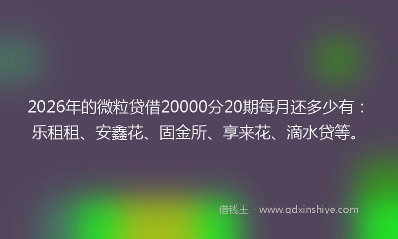 2026年的微粒贷借20000分20期每月还多少有：乐租租、安鑫花、固金所、享来花、滴水贷等。