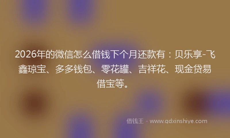 2026年的微信怎么借钱下个月还款有：贝乐享-飞鑫琼宝、多多钱包、零花罐、吉祥花、现金贷易借宝等。