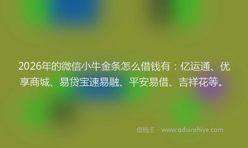 2026年的微信小牛金条怎么借钱有：亿运通、优享商城、易贷宝速易融、平安易借、吉祥花等。