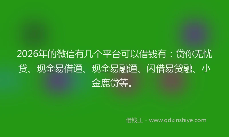 2026年的微信有几个平台可以借钱有：贷你无忧贷、现金易借通、现金易融通、闪借易贷融、小金鹿贷等。