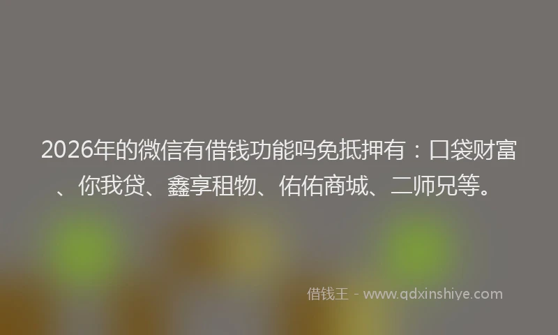 2026年的微信有借钱功能吗免抵押有：口袋财富、你我贷、鑫享租物、佑佑商城、二师兄等。