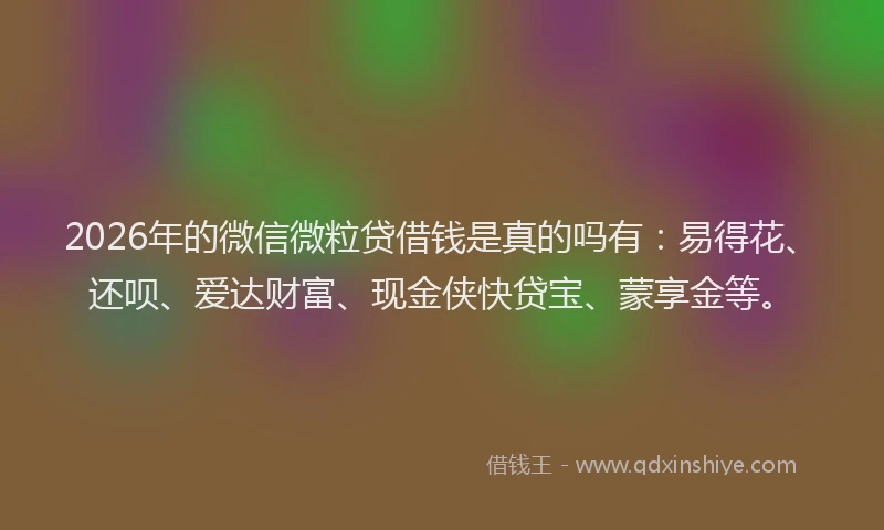2026年的微信微粒贷借钱是真的吗有：易得花、还呗、爱达财富、现金侠快贷宝、蒙享金等。