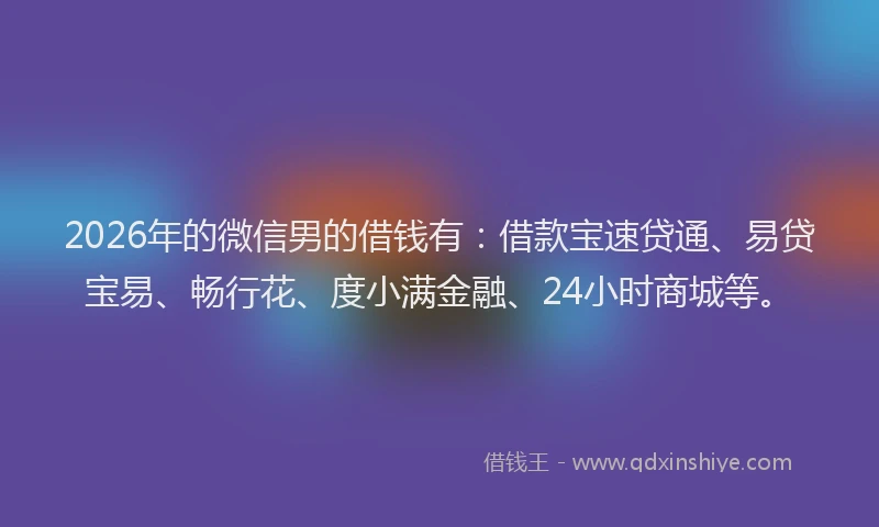 2026年的微信男的借钱有：借款宝速贷通、易贷宝易、畅行花、度小满金融、24小时商城等。