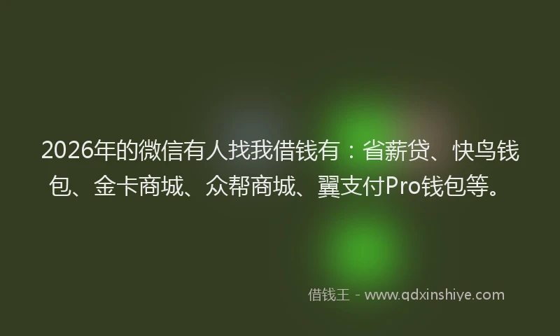 2026年的微信有人找我借钱有：省薪贷、快鸟钱包、金卡商城、众帮商城、翼支付Pro钱包等。