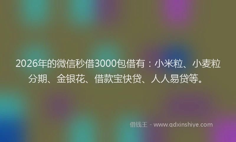 2026年的微信秒借3000包借有：小米粒、小麦粒分期、金银花、借款宝快贷、人人易贷等。