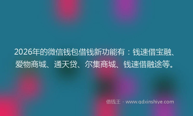 2026年的微信钱包借钱新功能有：钱速借宝融、爱物商城、通天贷、尔集商城、钱速借融途等。