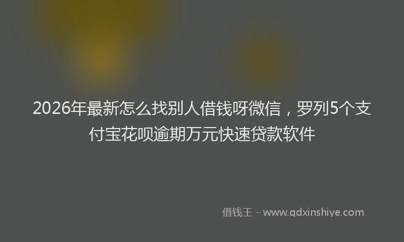 2026年最新怎么找别人借钱呀微信，罗列5个支付宝花呗逾期万元快速贷款软件