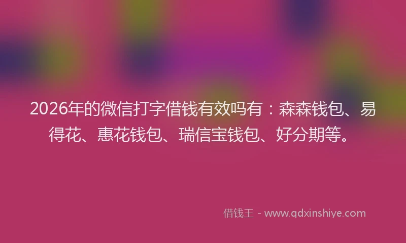 2026年的微信打字借钱有效吗有：森森钱包、易得花、惠花钱包、瑞信宝钱包、好分期等。
