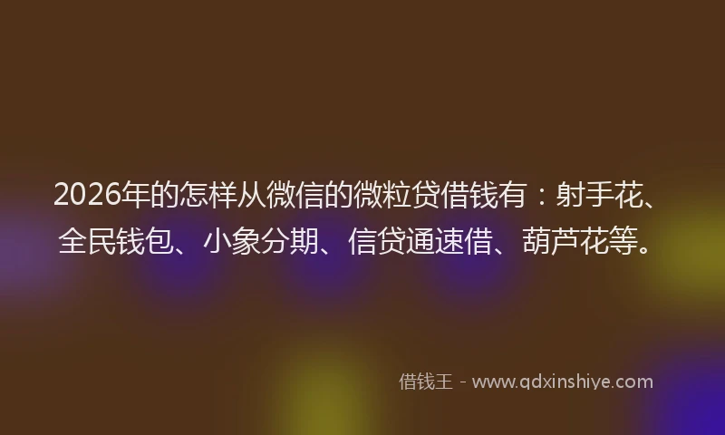 2026年的怎样从微信的微粒贷借钱有:射手花、全民钱包、小象分期、信贷通速借、葫芦花等。
