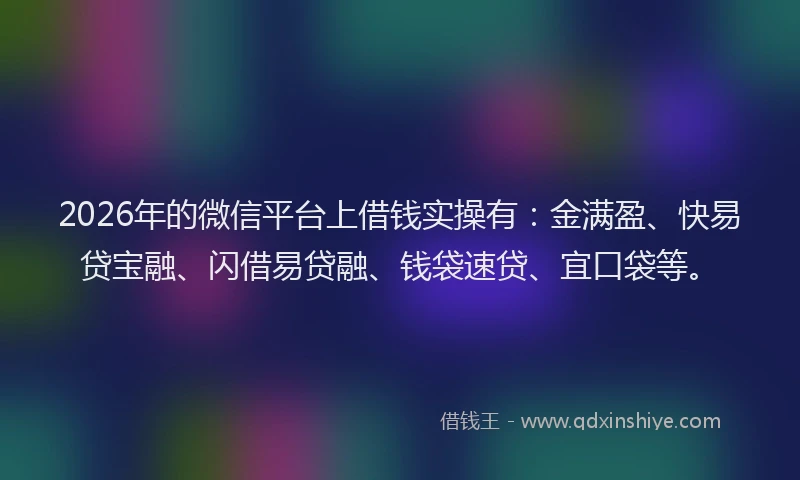 2026年的微信平台上借钱实操有：金满盈、快易贷宝融、闪借易贷融、钱袋速贷、宜口袋等。