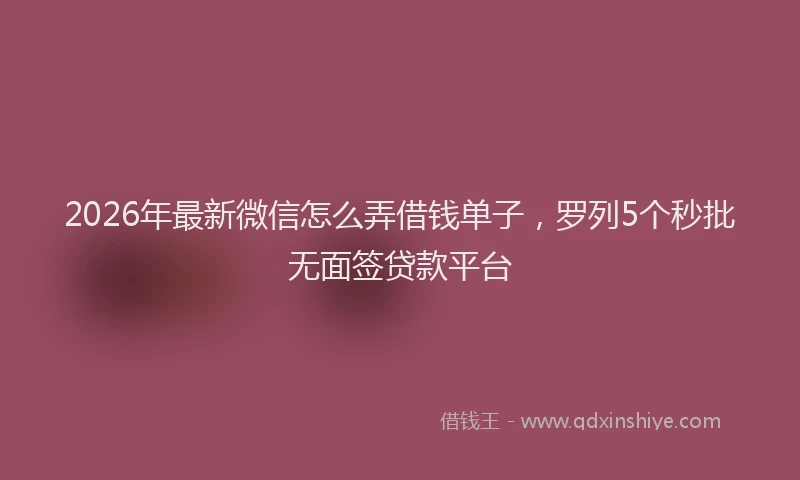 2026年最新微信怎么弄借钱单子，罗列5个秒批无面签贷款平台